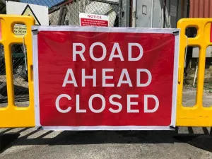 1050x750mm Flexible Road Ahead Closed Banner