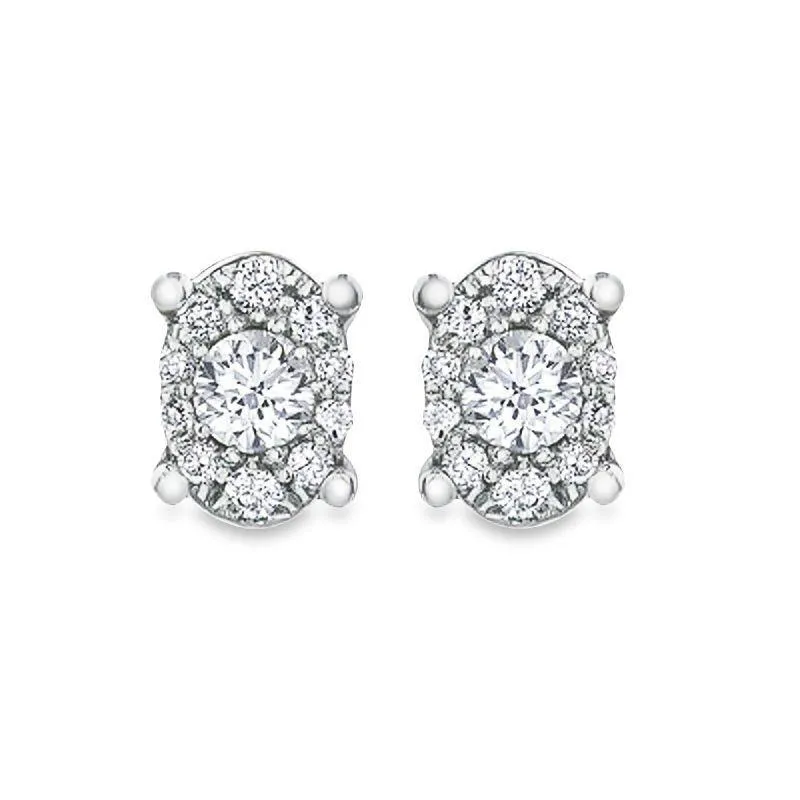 10K White Gold 0.22TDW Diamond Earrings 2X0.13 Center Diamond