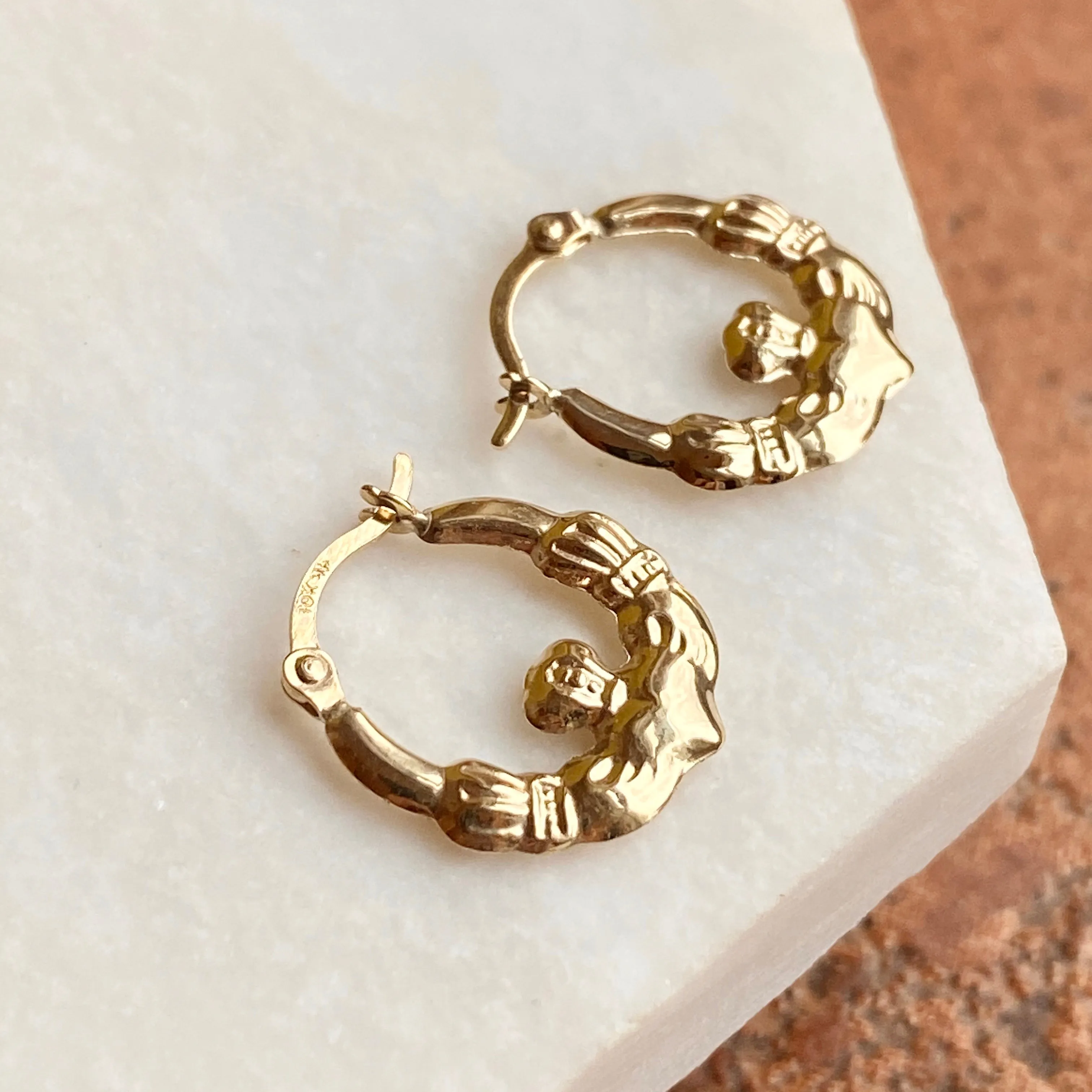 10KT Yellow Gold Small Celtic Claddagh Hoop Earrings