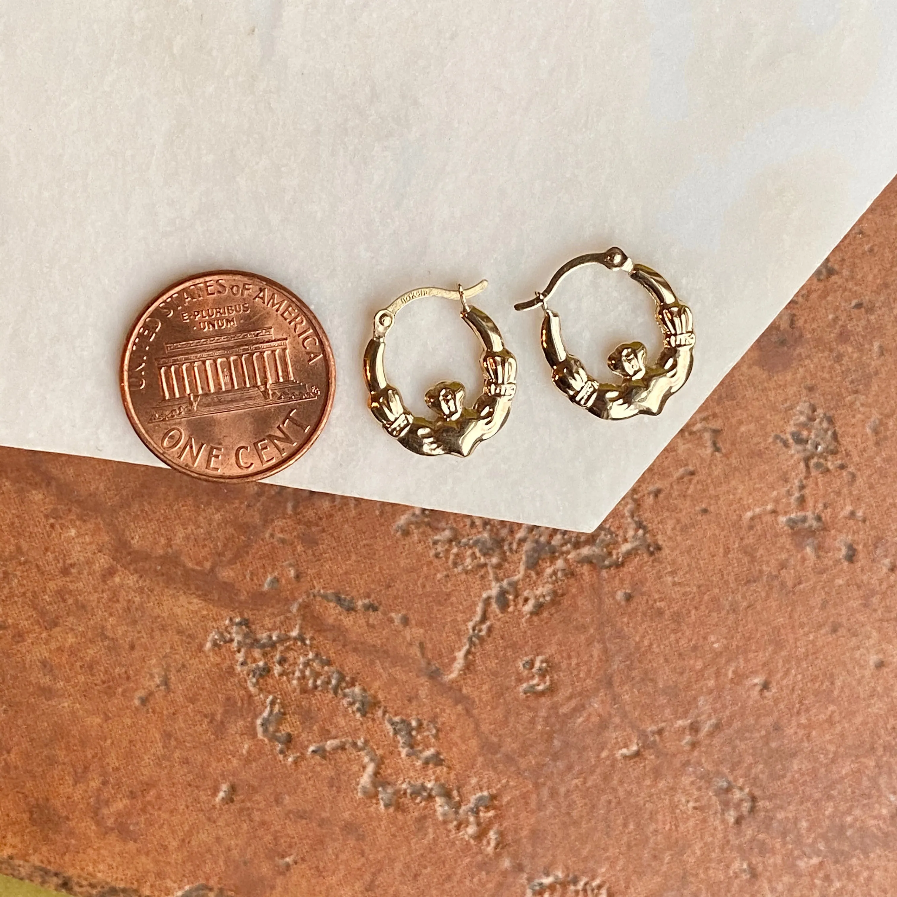10KT Yellow Gold Small Celtic Claddagh Hoop Earrings