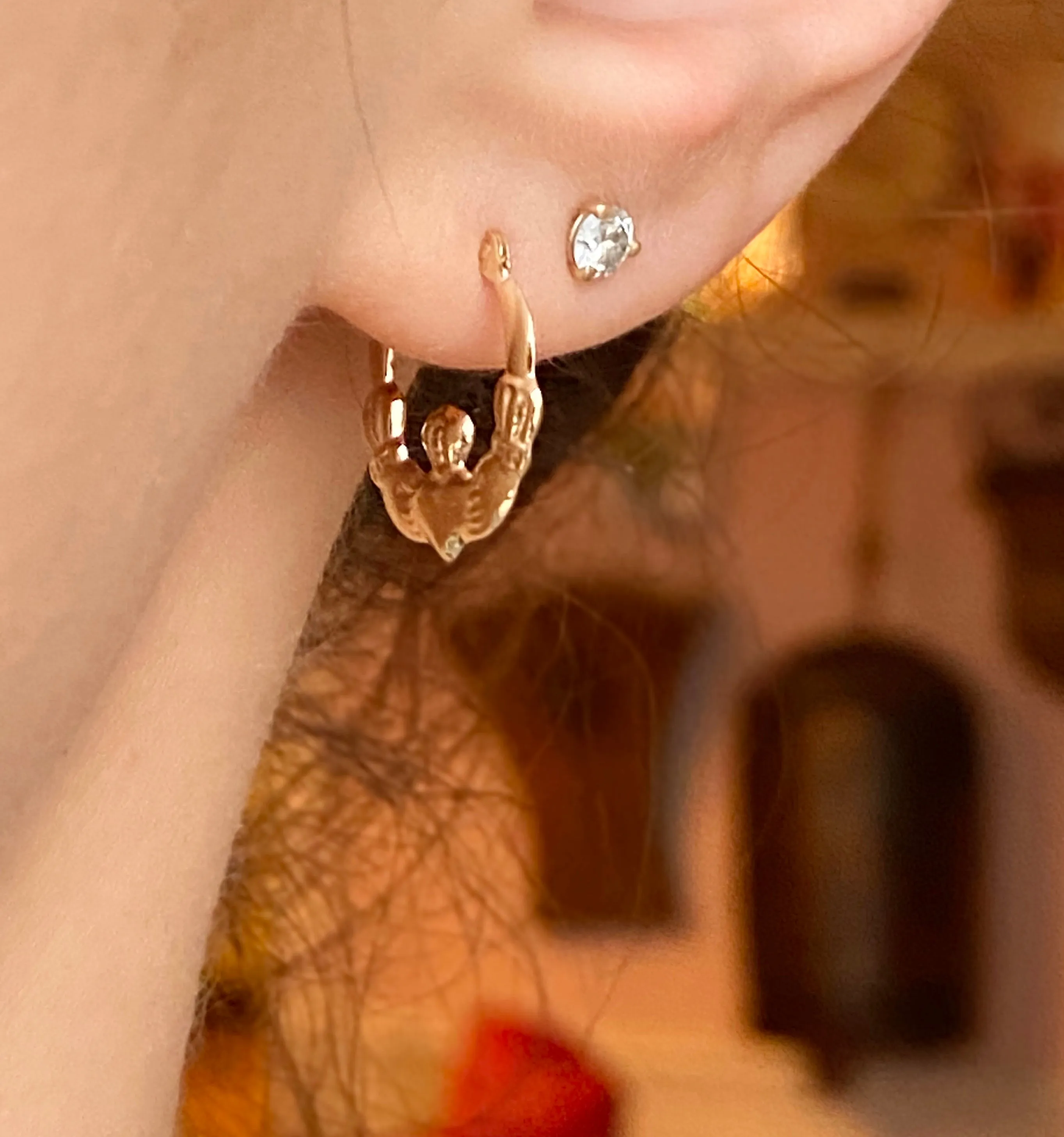 10KT Yellow Gold Small Celtic Claddagh Hoop Earrings
