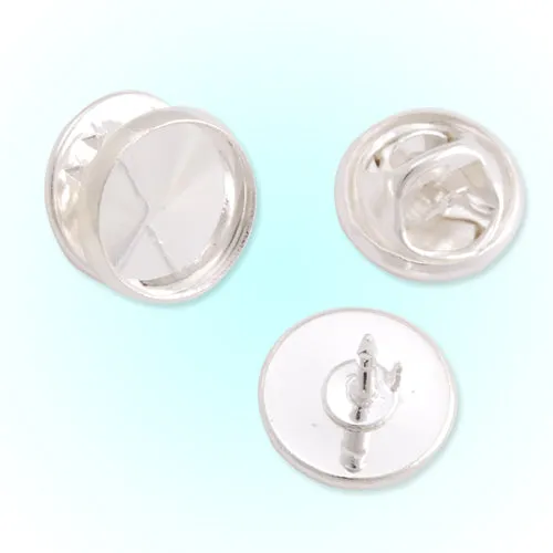 10mm Silver Plated Copper Cameo Brooch back,Tie Tac Clutch with 10mm Round Bezel Cup,sold 50pcs per pkg