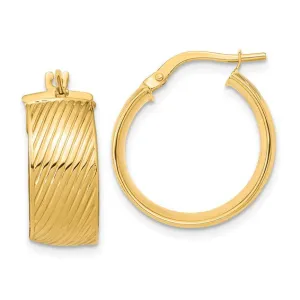 14K 8mm Polished Textured Hinged Hoop Earrings