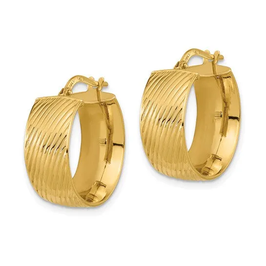 14K 8mm Polished Textured Hinged Hoop Earrings