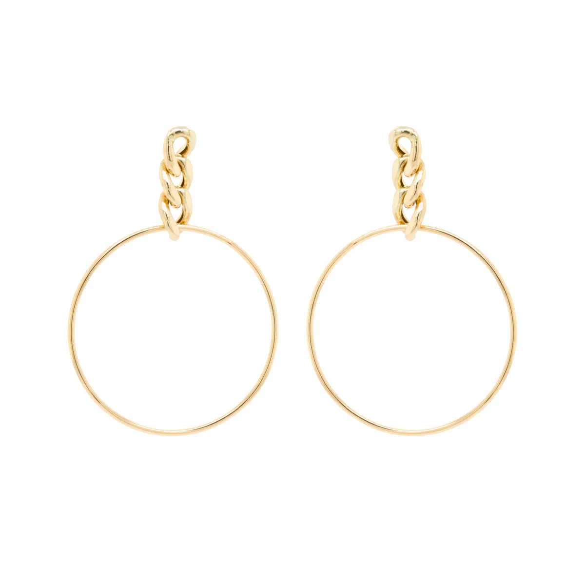 14k Large Circle Curb Chain Drop Earrings - SALE