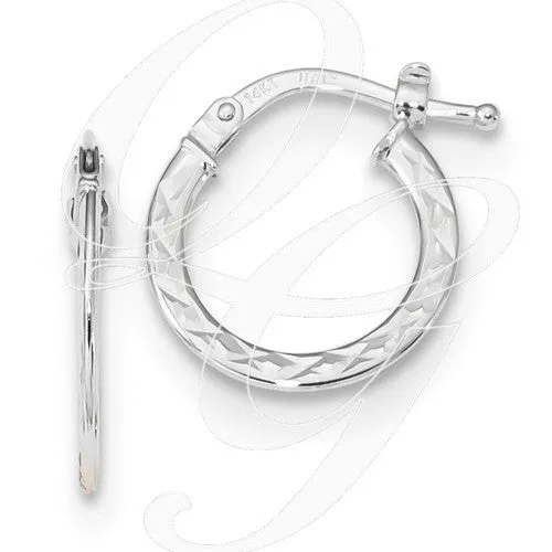 14k White Gold D/C And Polished Hoop Earrings