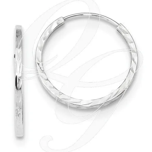 14k White Gold Diamond-Cut Square Tube Endless Hoop Earrings