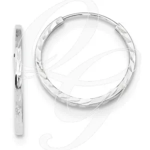 14k White Gold Diamond-Cut Square Tube Endless Hoop Earrings