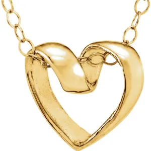 14k Yellow Gold Ribbon Heart 15" Youth Necklace