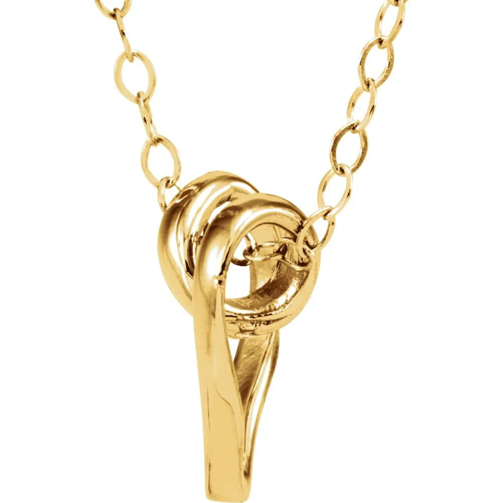 14k Yellow Gold Ribbon Heart 15" Youth Necklace