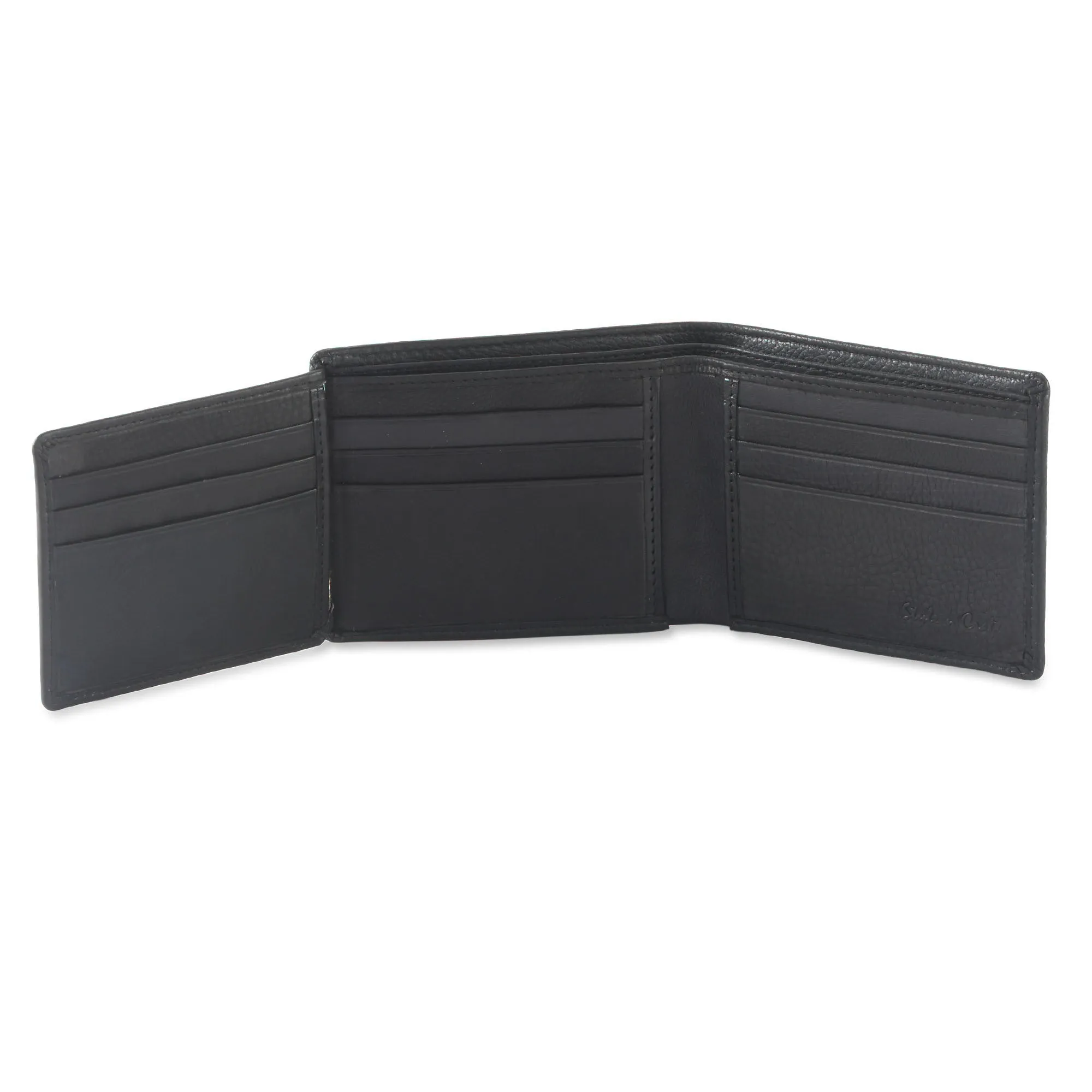 200166-BL Bifold Leather Wallet with Side Flap in Black | Style n Craft