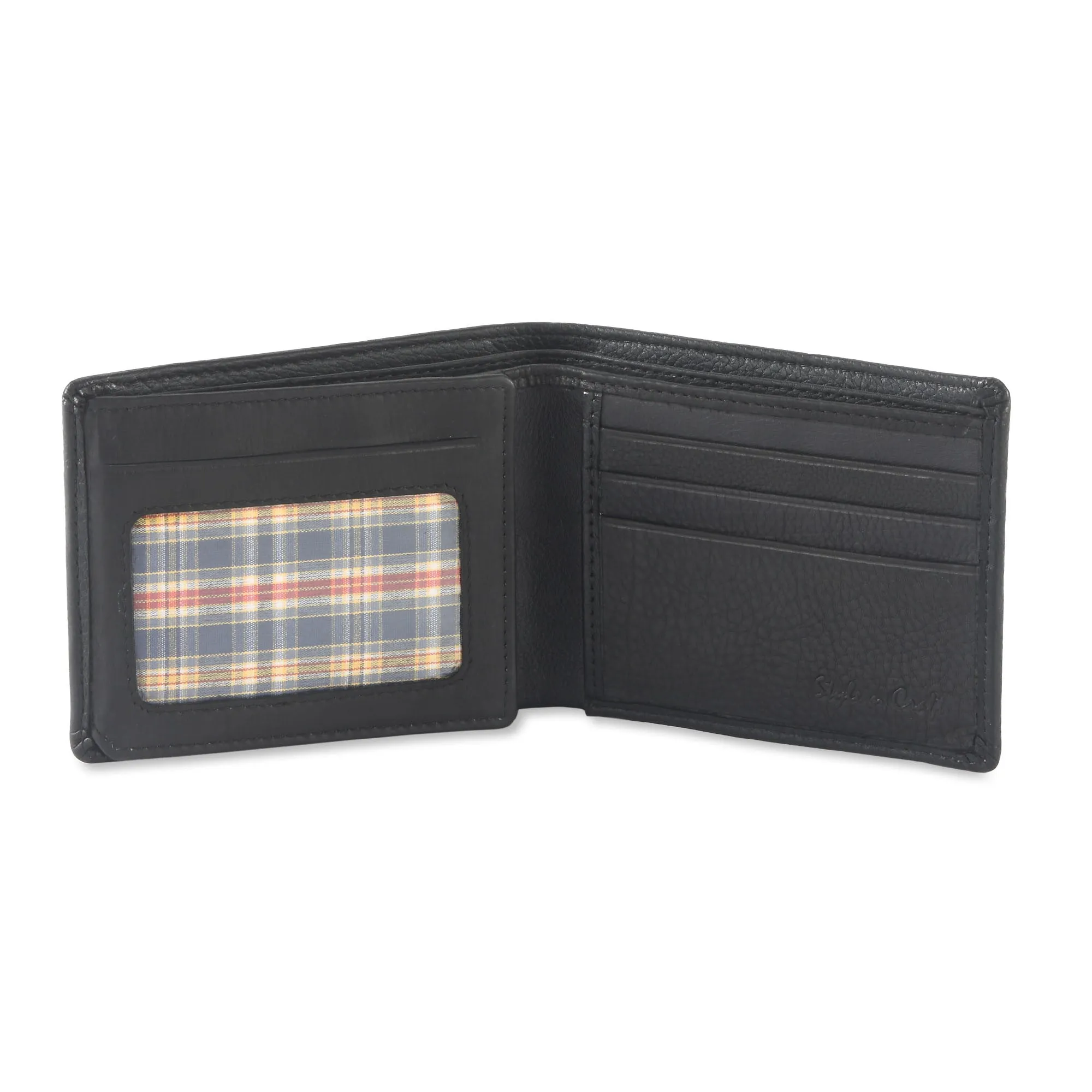200166-BL Bifold Leather Wallet with Side Flap in Black | Style n Craft