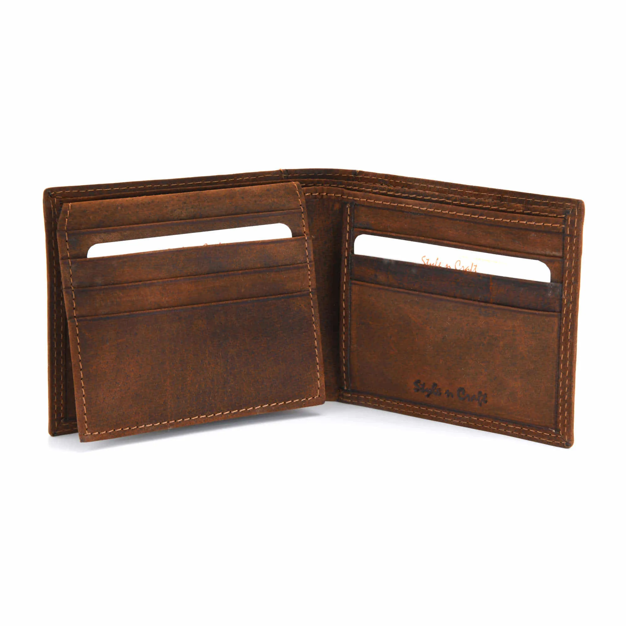 300796-BR Brown Bifold PassCase Leather Wallet with Flap | Style n Craft