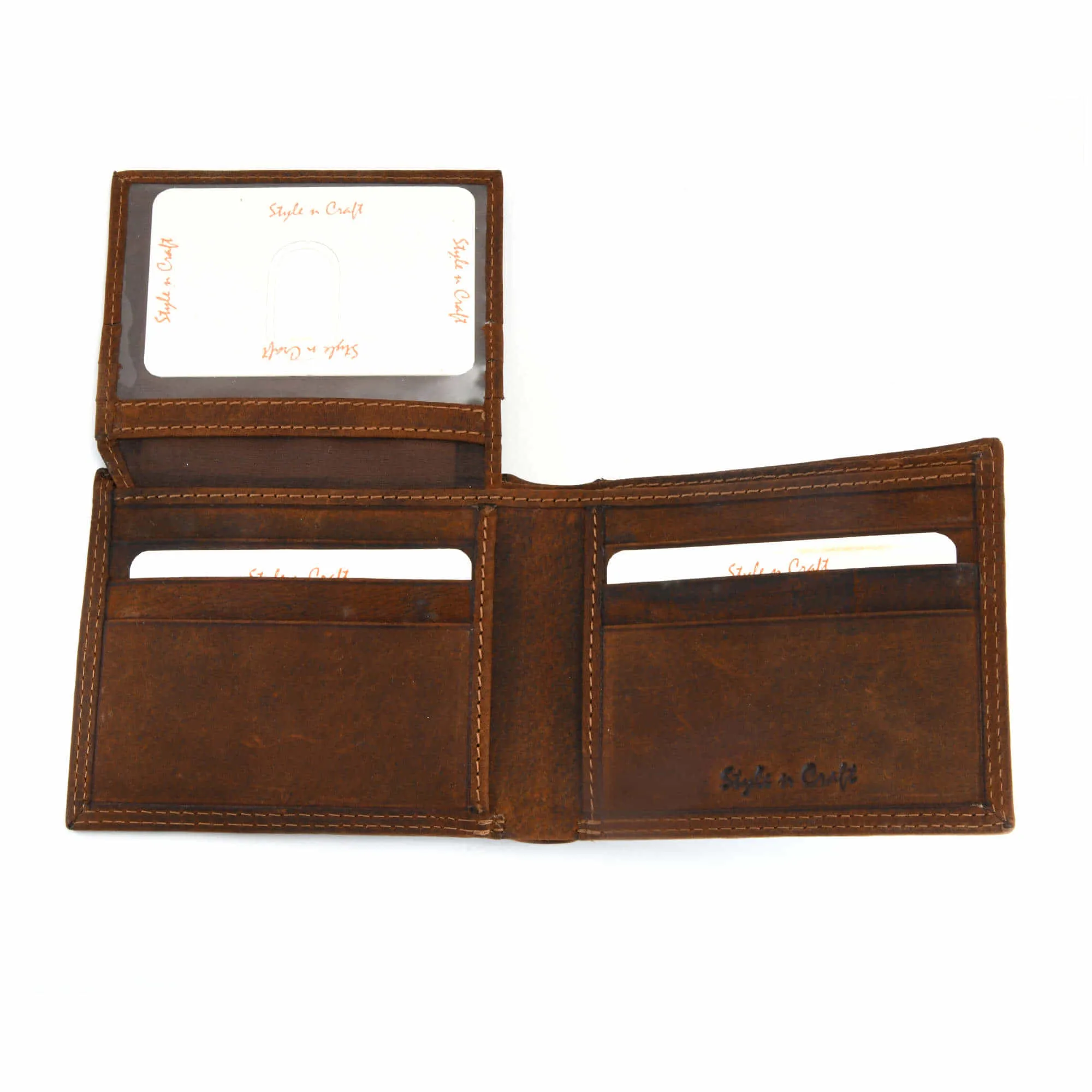 300796-BR Brown Bifold PassCase Leather Wallet with Flap | Style n Craft