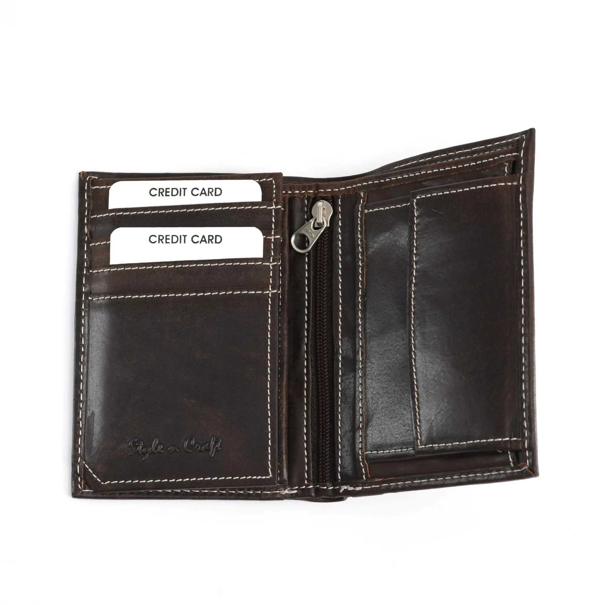 391007 Hipster Wallet with Flap & Coin Pocket in Dark Brown Leather | Style n Craft