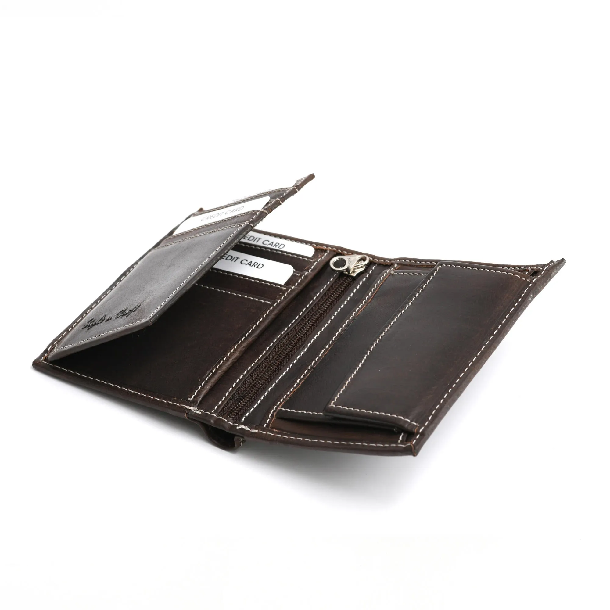 391007 Hipster Wallet with Flap & Coin Pocket in Dark Brown Leather | Style n Craft