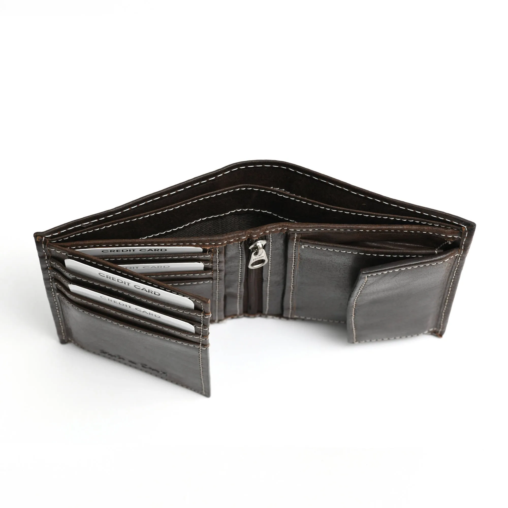 391007 Hipster Wallet with Flap & Coin Pocket in Dark Brown Leather | Style n Craft
