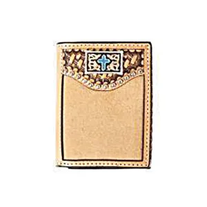 3D Tan Trifold Wallet with Turquoise Cross Concho