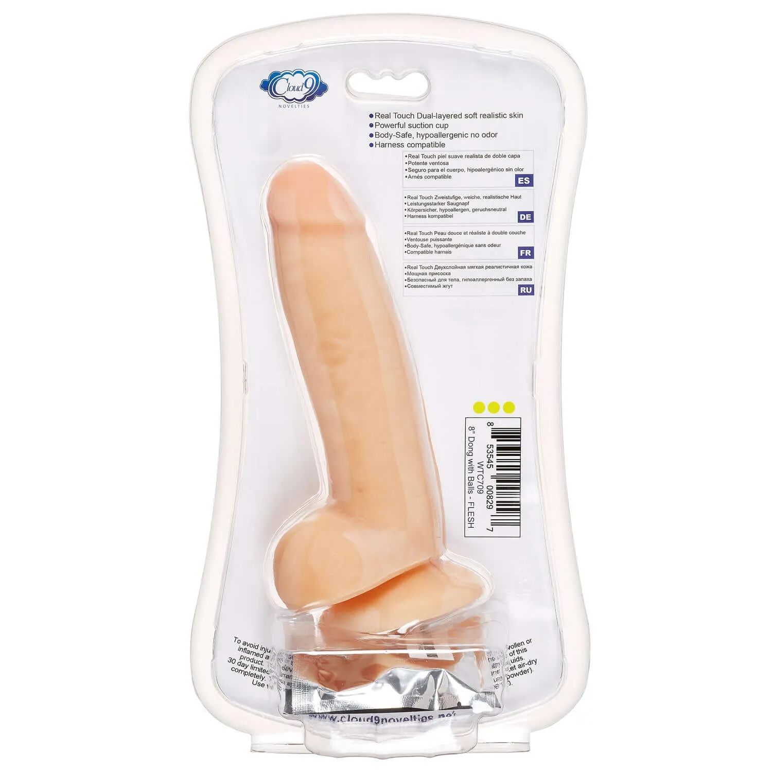 8 inches Dual Density Real Touch Thick With Realistic Painted Veins and Balls Dildo - White