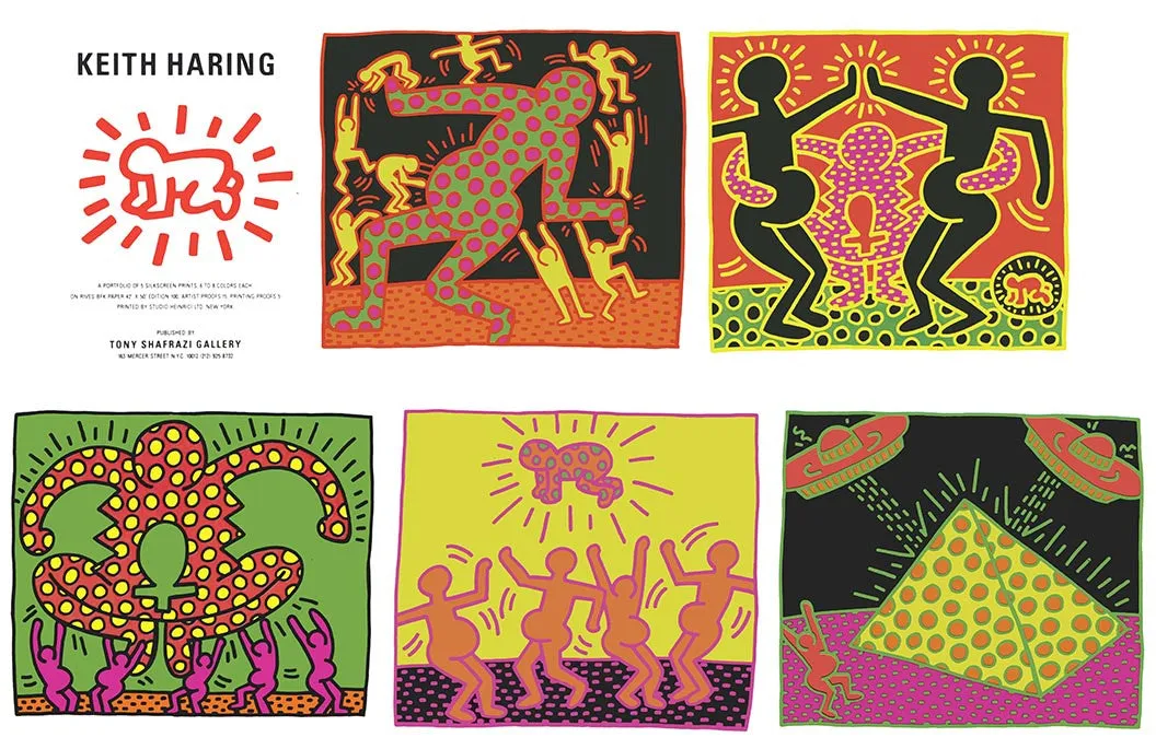 A Portfolio of 5 silkscreen (Invitation Cards 5)  by Keith Haring