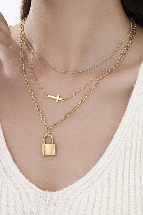 Akin Locket Cross Layer Necklace