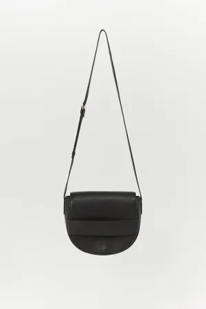 ALIBY - Sac besace noire en cuir lisse - petit modèle