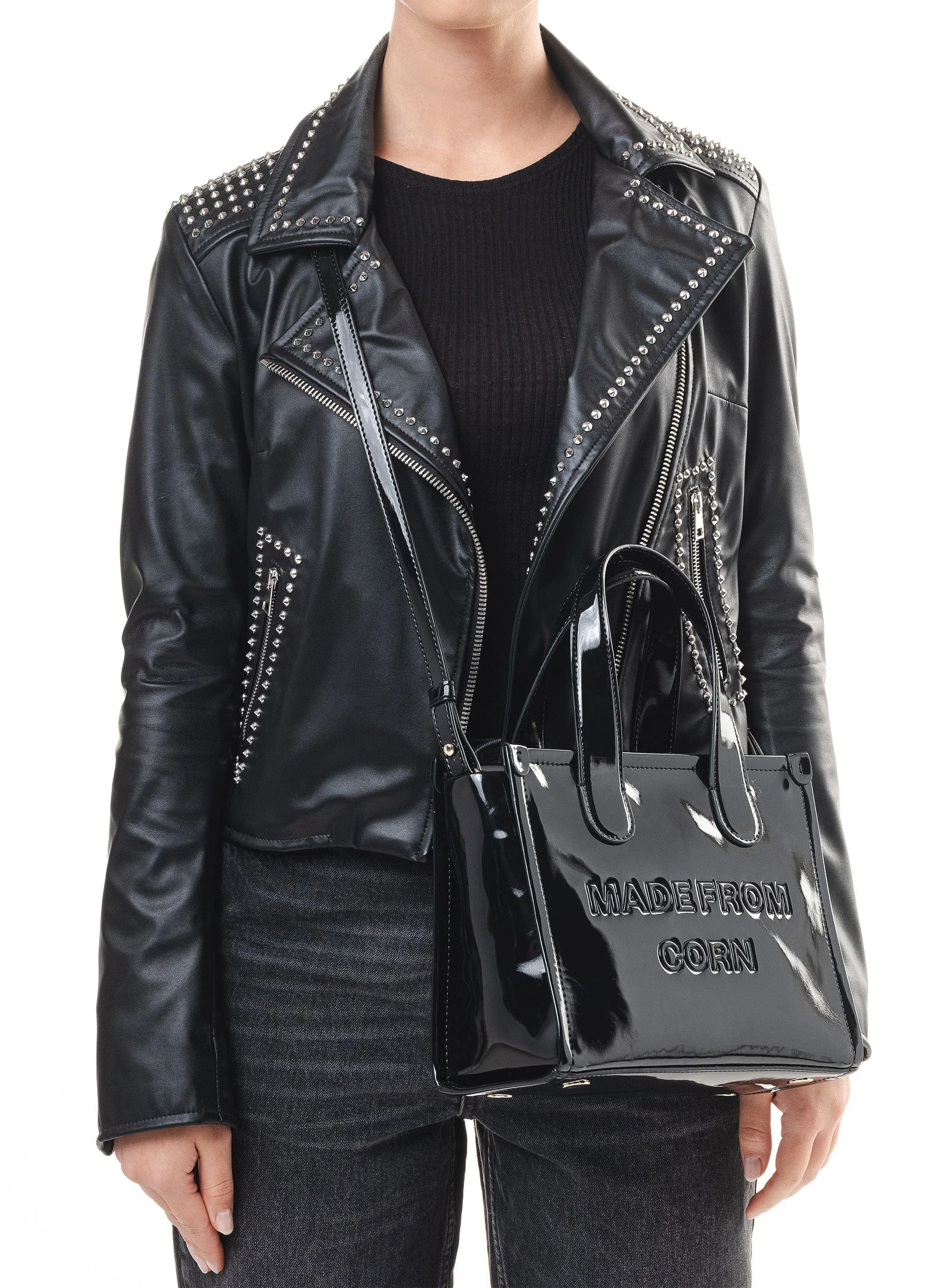 Alma M Corn Leather Vegan Tote Bag | Black