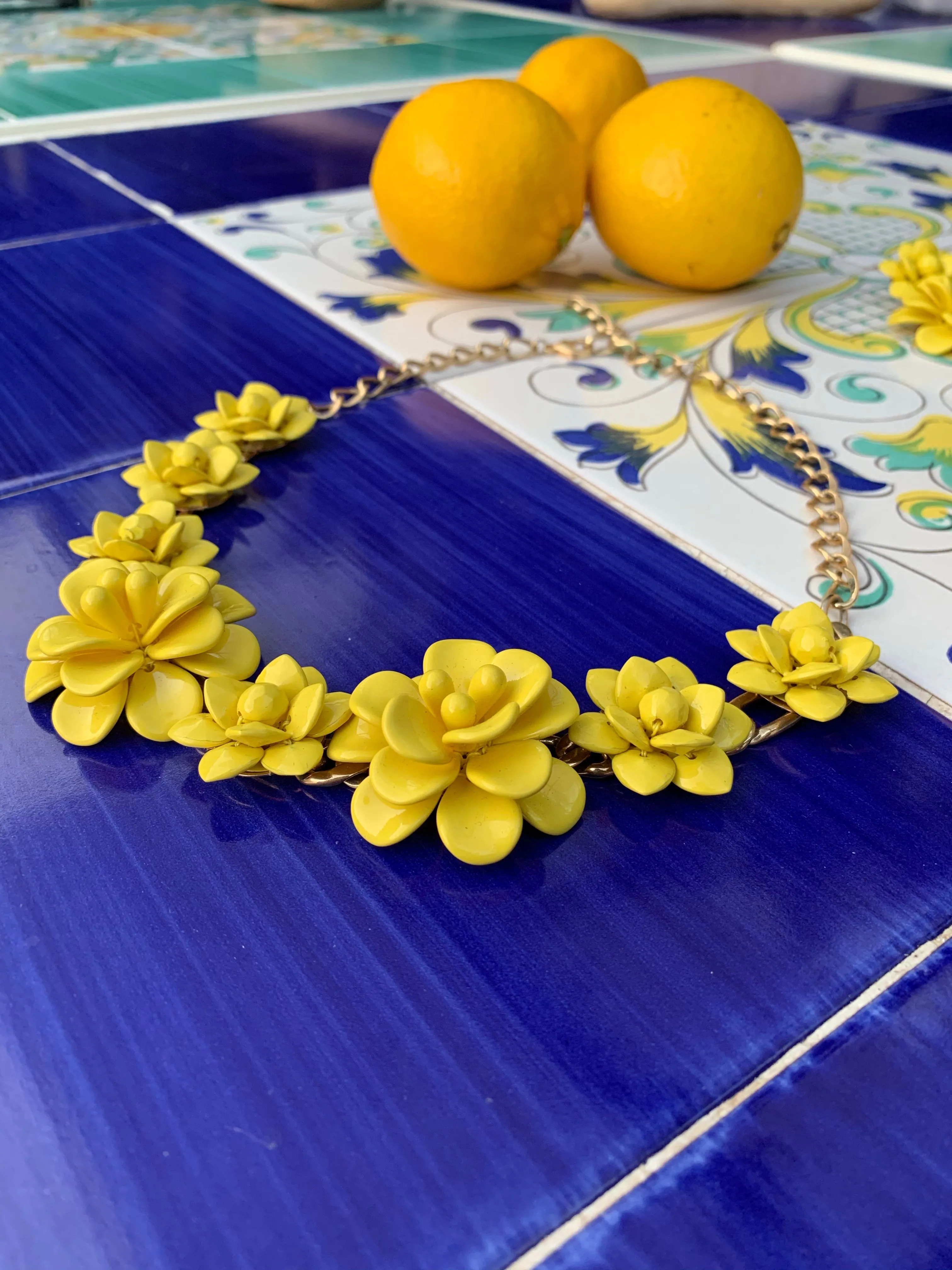 Amalfi Yellow Hibiscus Statement Floral Necklace