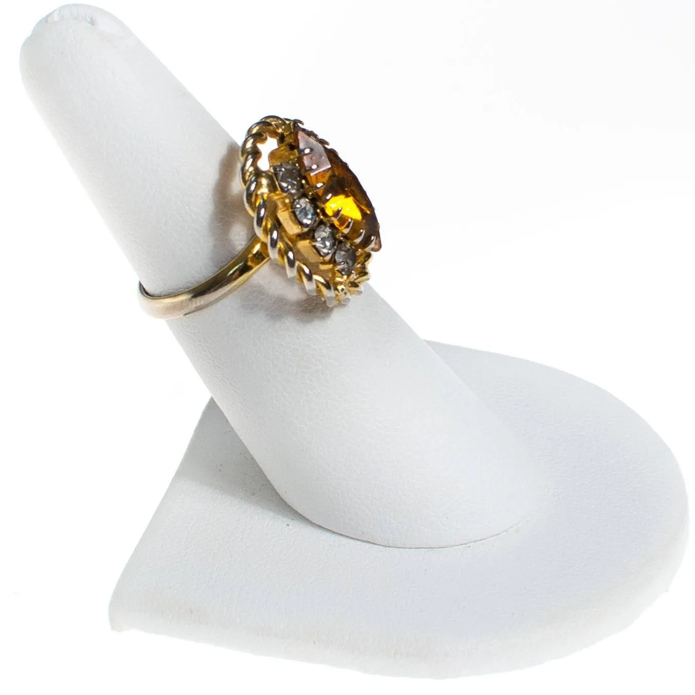 Amber Crystal Statement Ring with Rhinestones