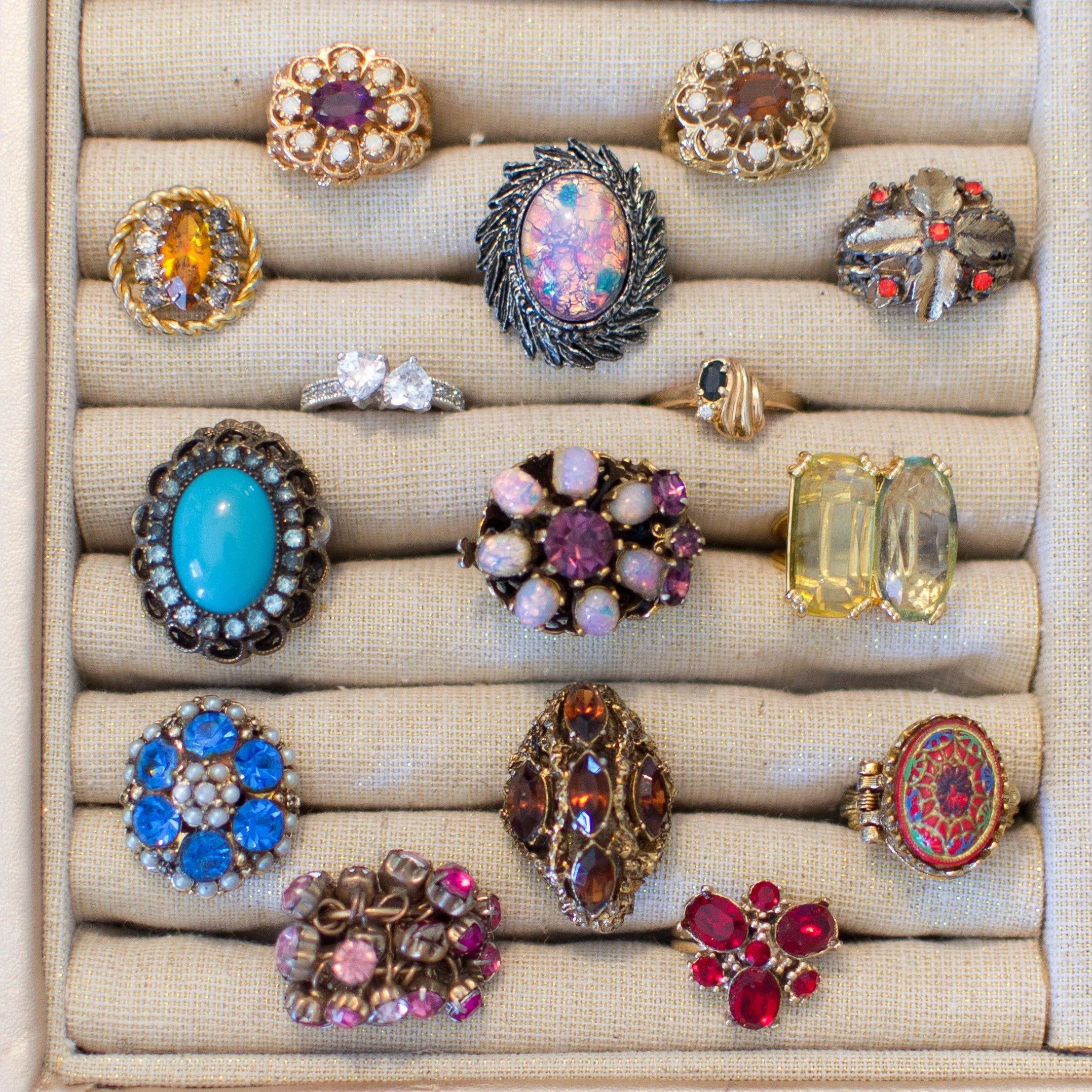 Amber Crystal Statement Ring with Rhinestones