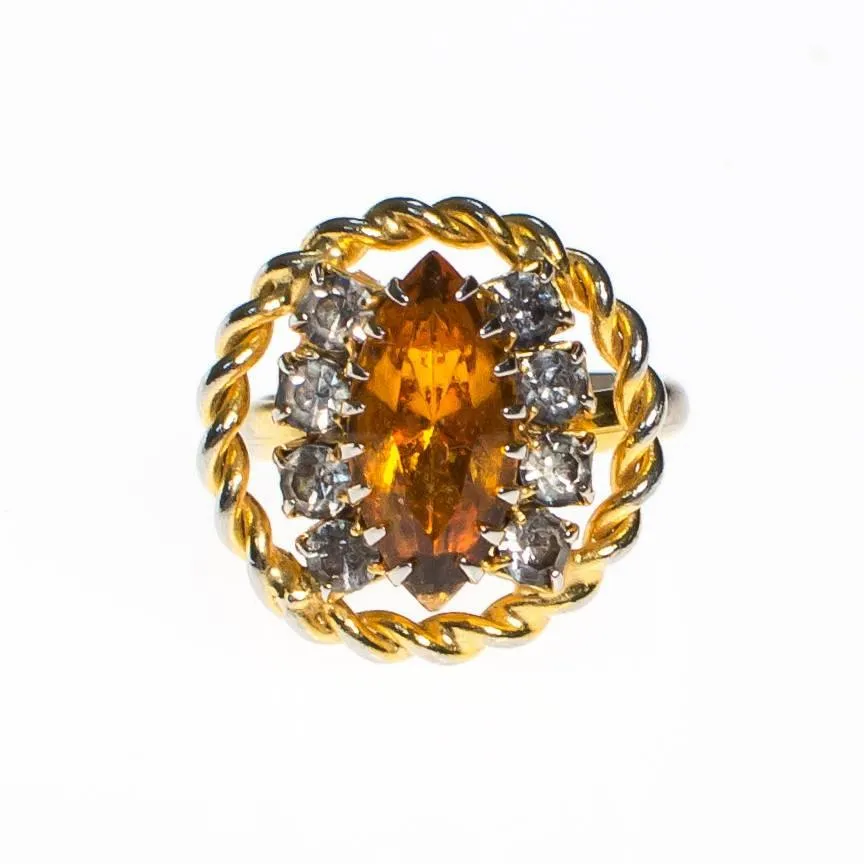 Amber Crystal Statement Ring with Rhinestones