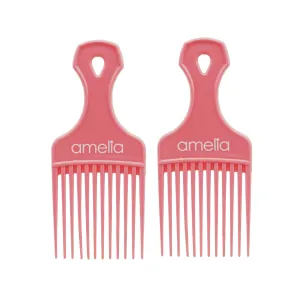 Amelia Beauty, 5in Black Curly Hair Wide Tooth Pick Comb, Made in USA, Professional Grade Hair Pick Creates Volume, Detangles, Afro Pick Comb Hair Styling Tool, 5"x2.25", 2 Pack