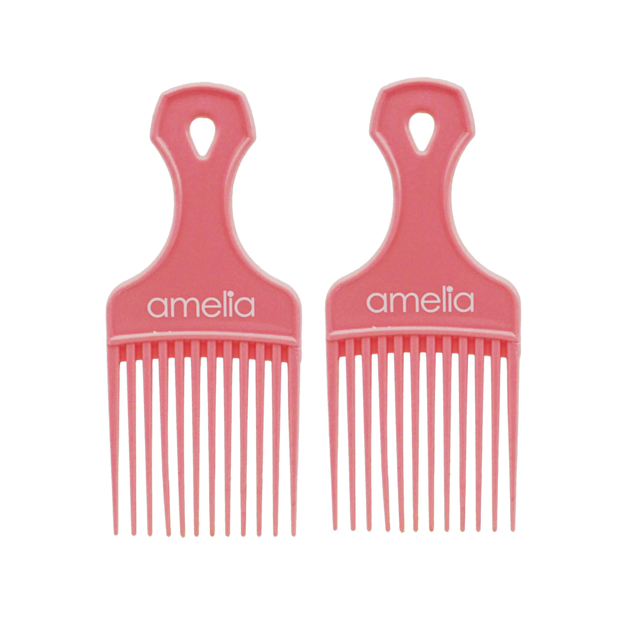 Amelia Beauty, 5in Black Curly Hair Wide Tooth Pick Comb, Made in USA, Professional Grade Hair Pick Creates Volume, Detangles, Afro Pick Comb Hair Styling Tool, 5"x2.25", 2 Pack