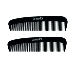 Amelia Beauty, 5in Black Plastic Pocket Comb, Made in USA, Professional Grade Pocket Hair Comb, Portable Salon Barber Shop Black Everyday Styling Comb Hair Styling Tool, 5"x1.25", 2 Pack