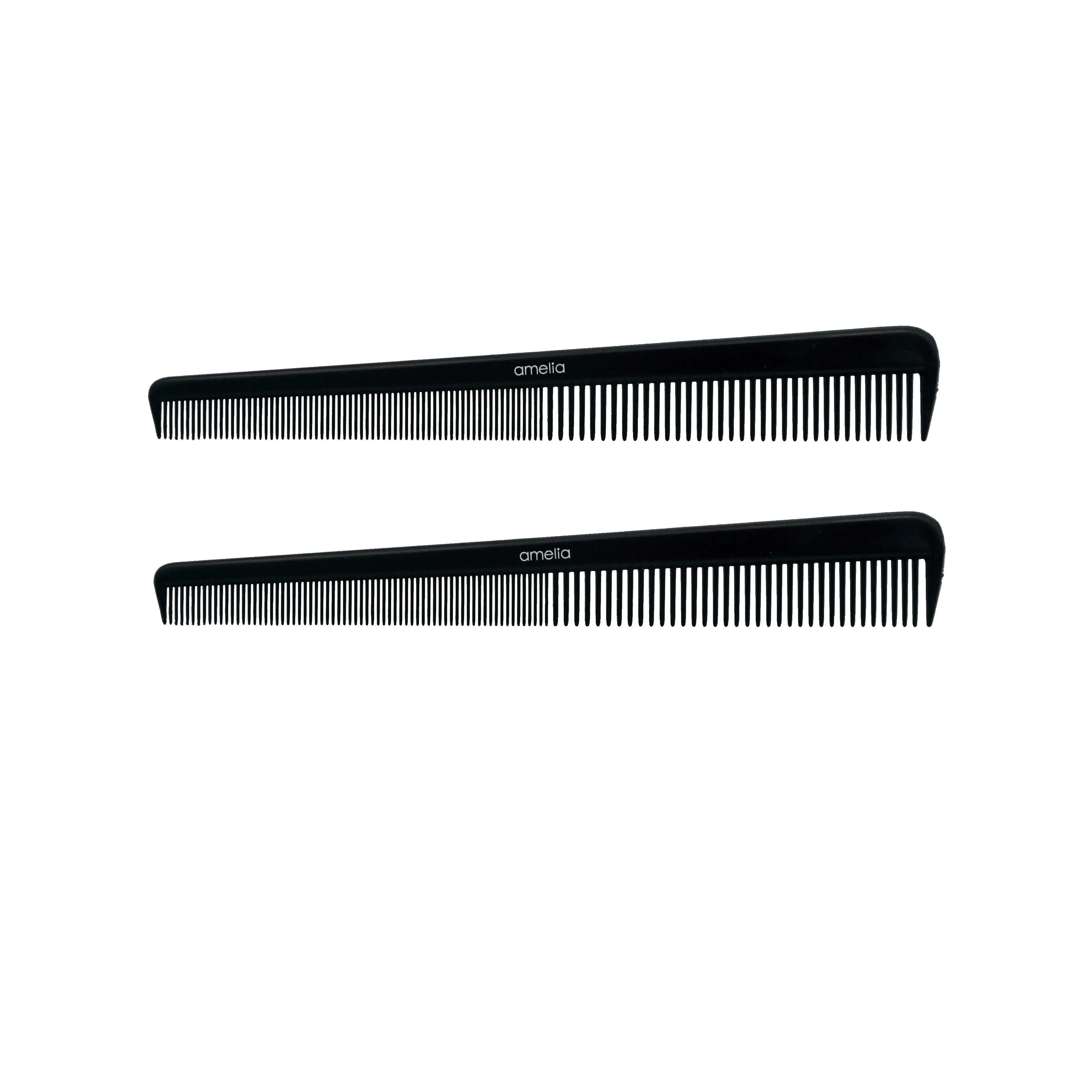 Amelia Beauty, 7in Black Plastic Barber Comb, Made in USA, Professional Grade Pocket Hair Comb, For Blending, Cutting,  Portable Salon Barber Shop Everyday Styling Cutting Hair Styling Tool, 2 Pack