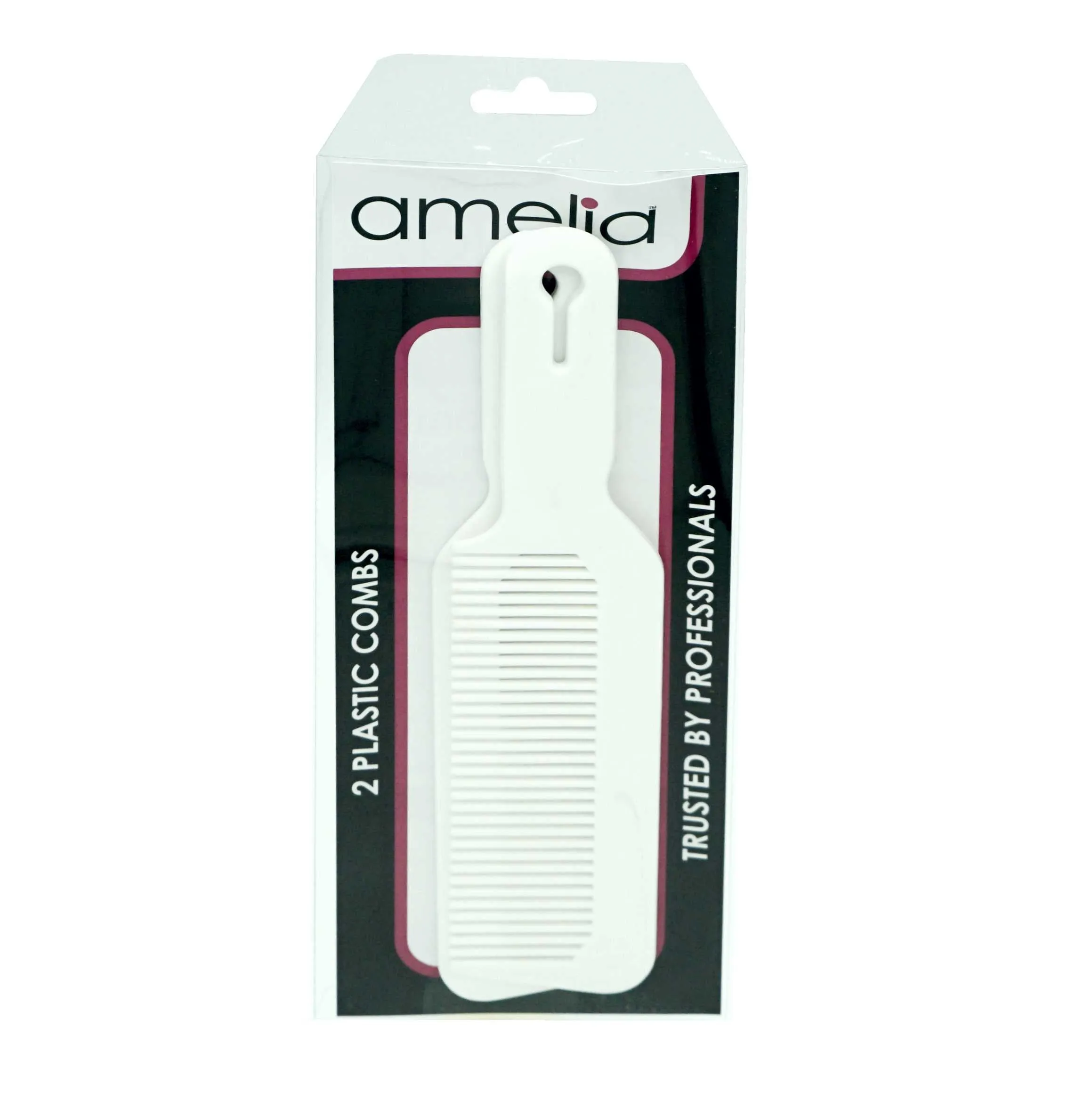 Amelia Beauty, 8.75in White Plastic Flattop Butch Comb, Made in USA, Professional Grade Hair Comb, For Clipper Cuts and Flattops, Wet or Dry, Everyday Styling Cutting Hair Styling Tool, 2 Pack