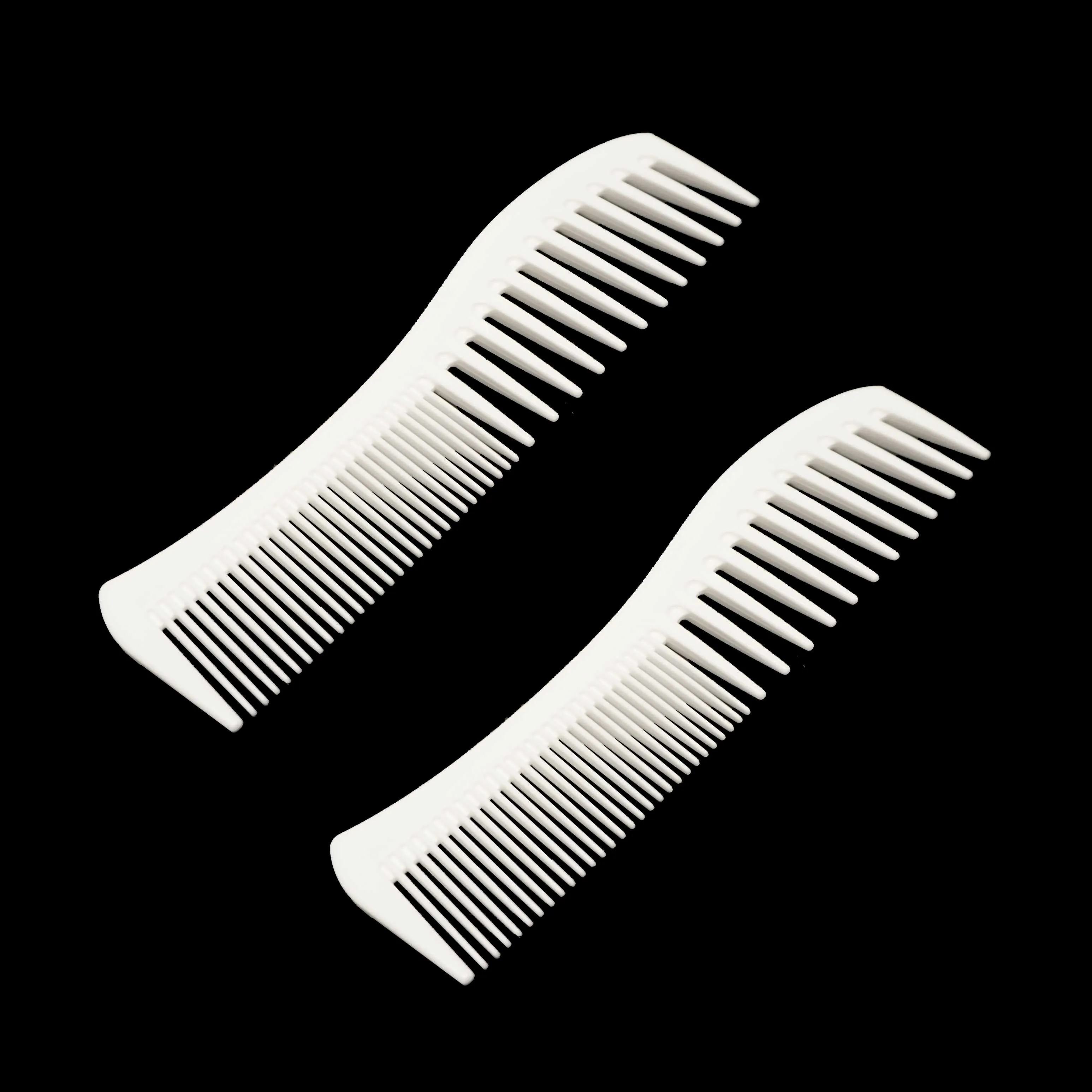 Amelia Beauty, 8in White Plastic Detangling Wave Comb, Made in USA, Professional Grade Comb,  Portable Salon Barber Shop Black Everyday Styling Rake Comb Hair Styling Tool, 7.5"x 2", 2 Pack