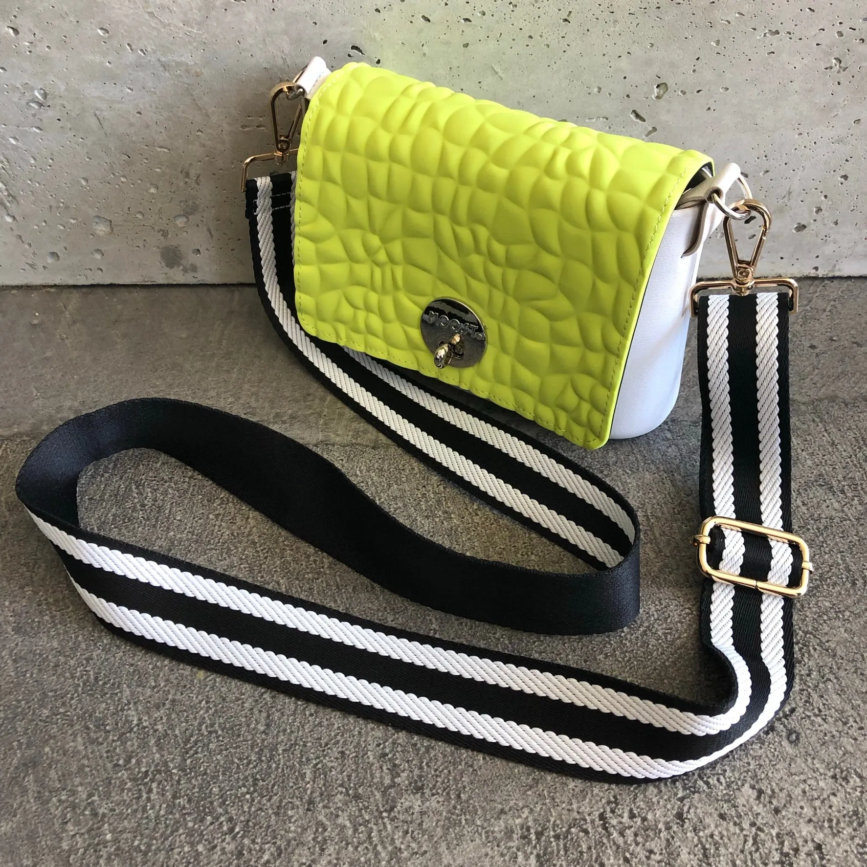 Apple on White with Stripe Strap