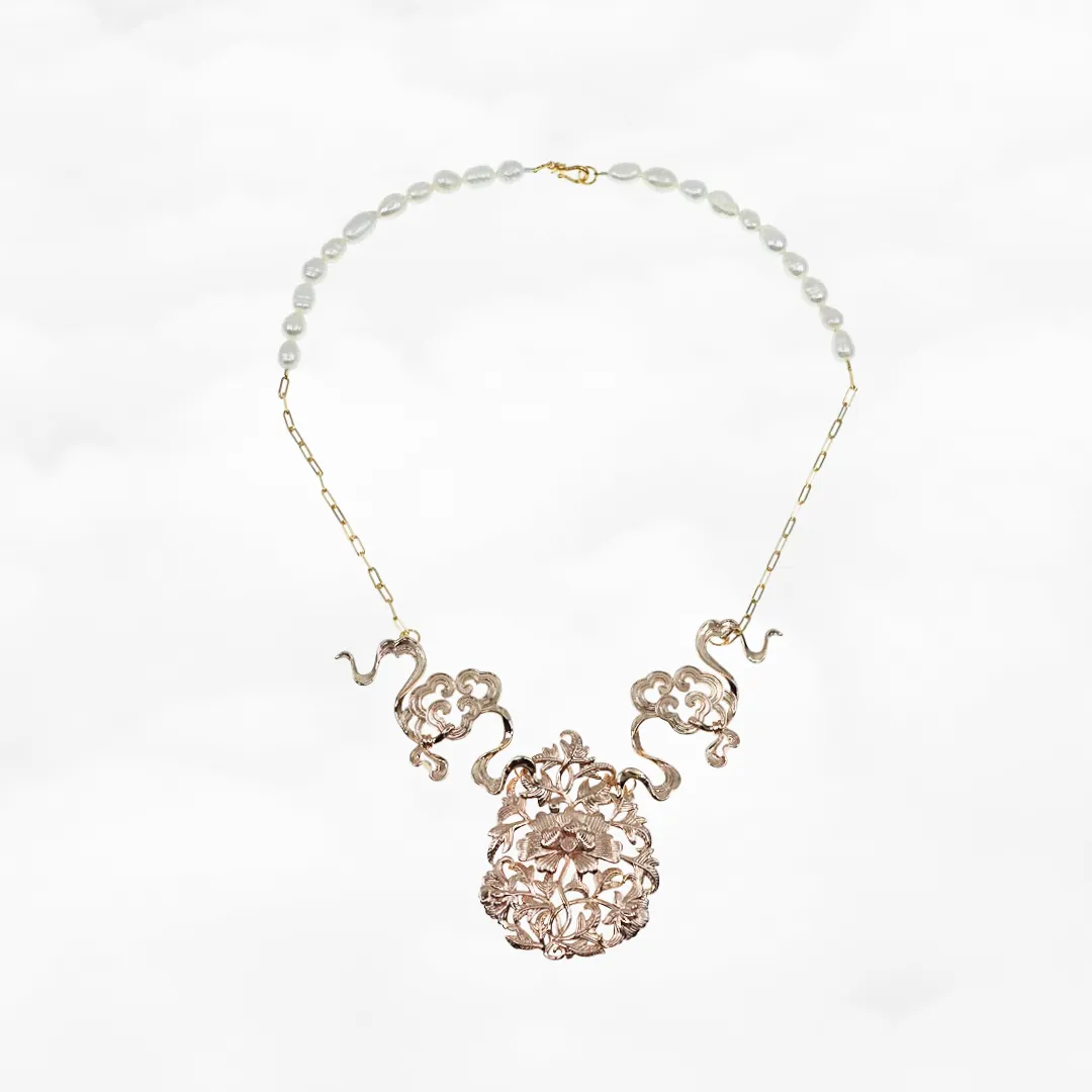 Auspicious Clouds and Peony Statement Necklace