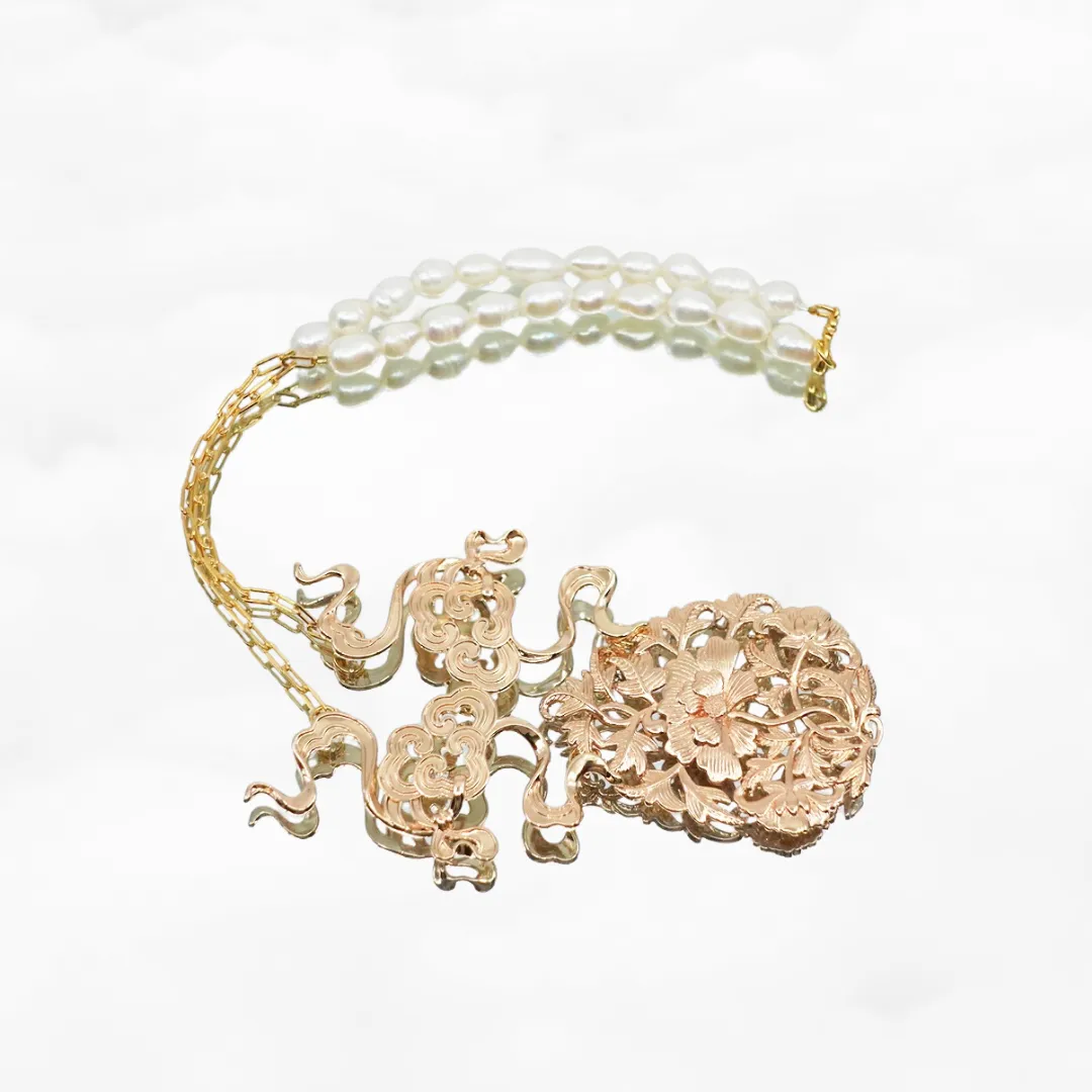 Auspicious Clouds and Peony Statement Necklace