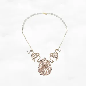 Auspicious Clouds and Peony Statement Necklace