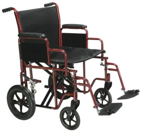 Bariatric Heavy Duty Transport Wheelchair with Swing Away Footrest, 22" Seat, Red - 1 Each