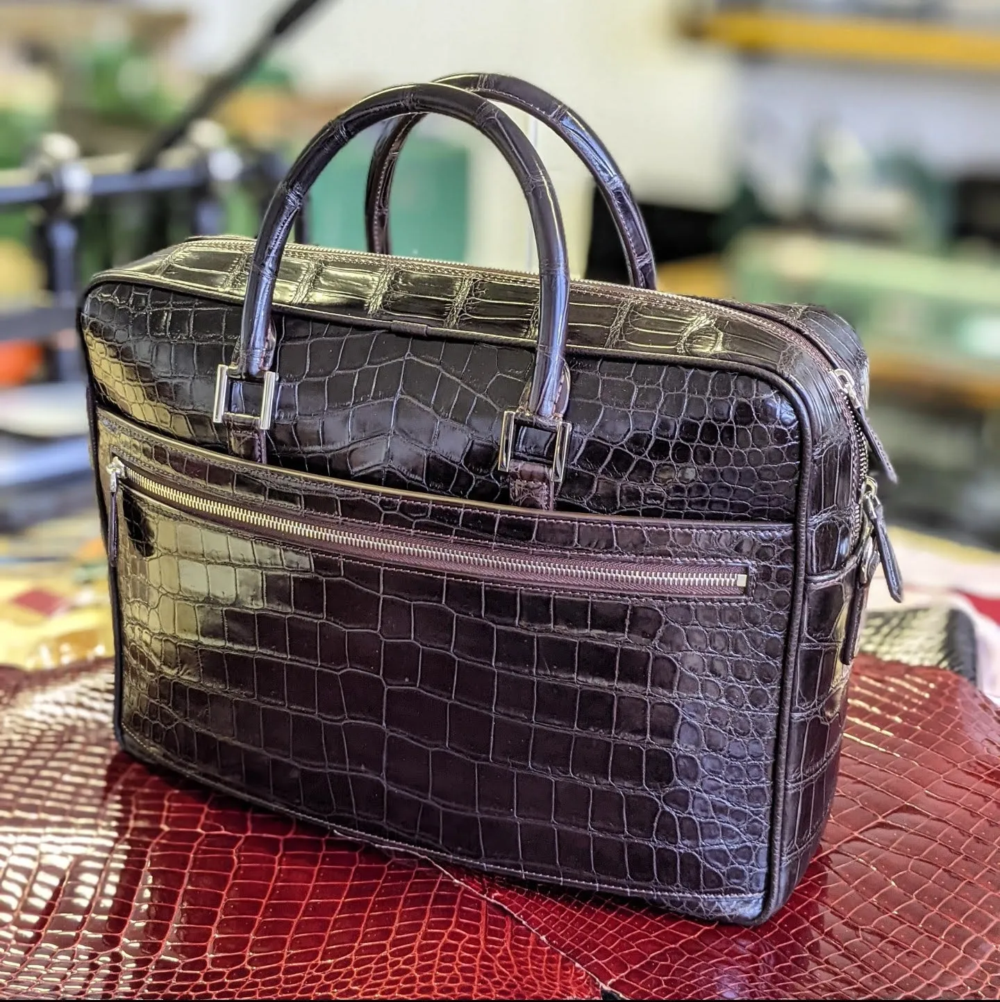 Bespoke Briefcase - Dark Chocolate Millennium Finish Crocodile