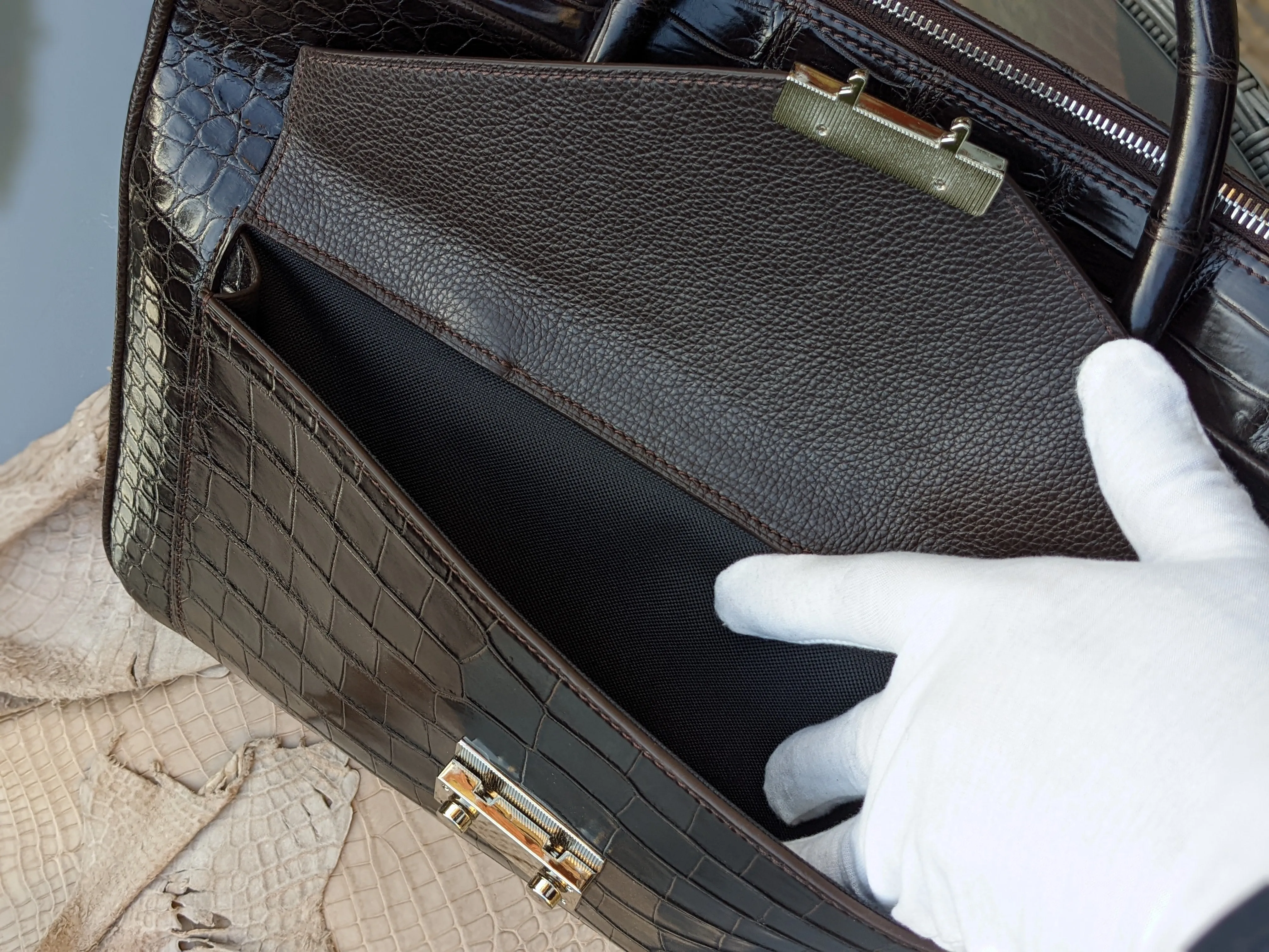 Bespoke Briefcase - Dark Chocolate Millennium Finish Crocodile