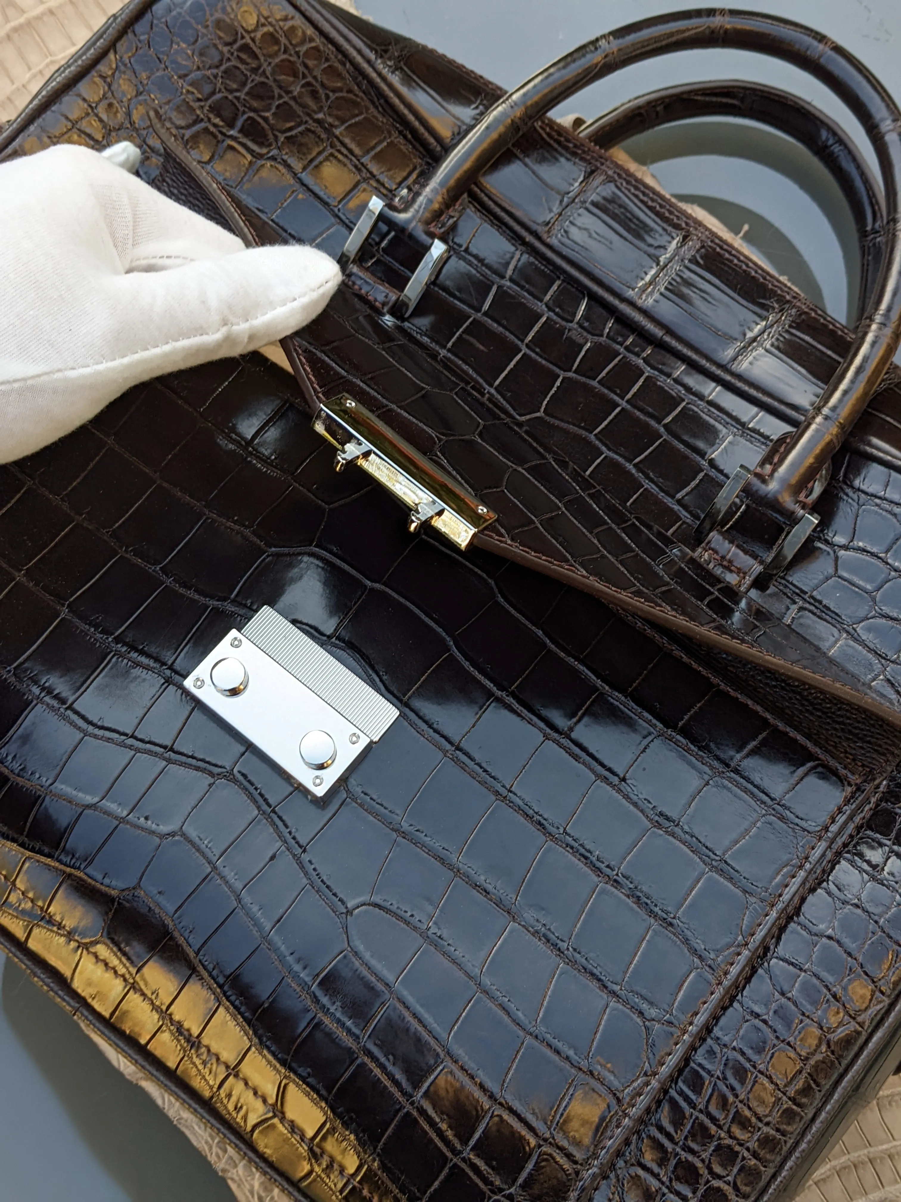 Bespoke Briefcase - Dark Chocolate Millennium Finish Crocodile