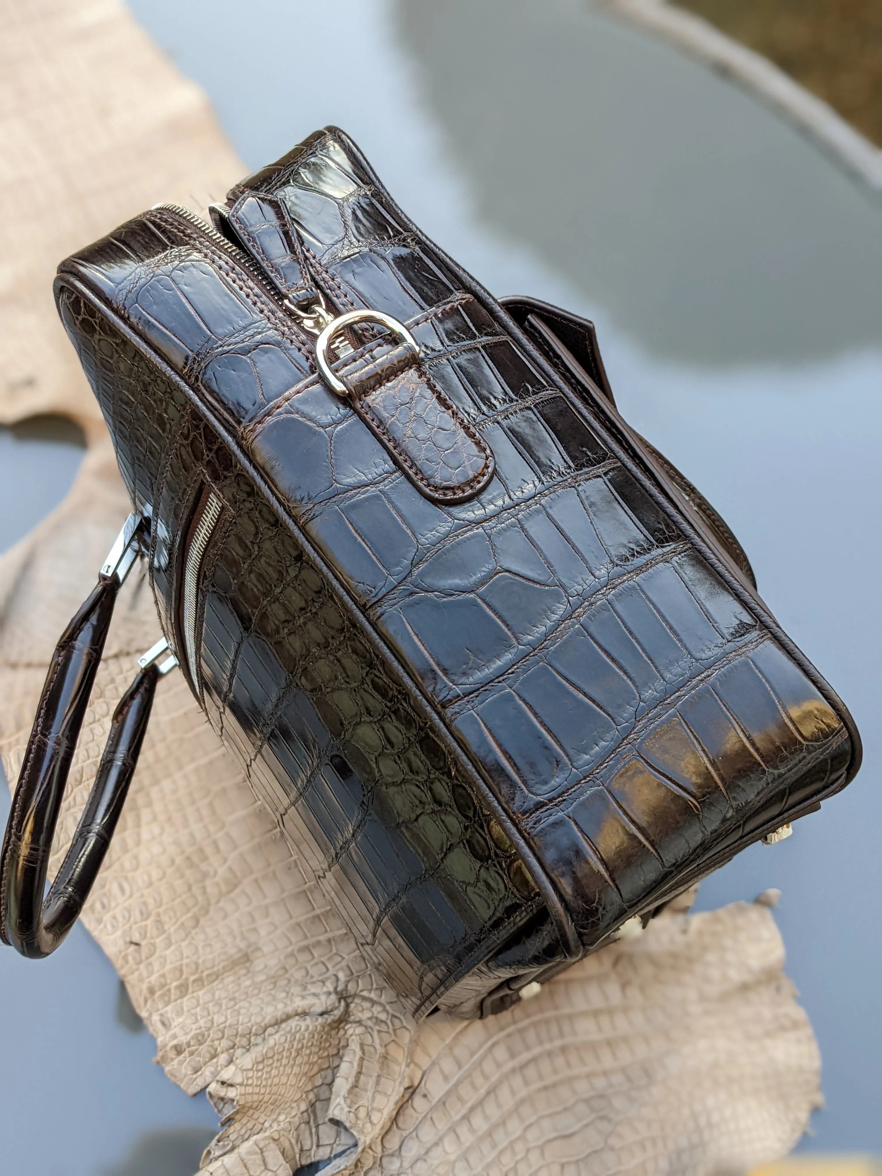 Bespoke Briefcase - Dark Chocolate Millennium Finish Crocodile