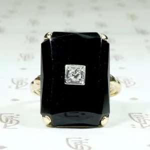 Beveled Black Onyx Ring with Diamond Accent