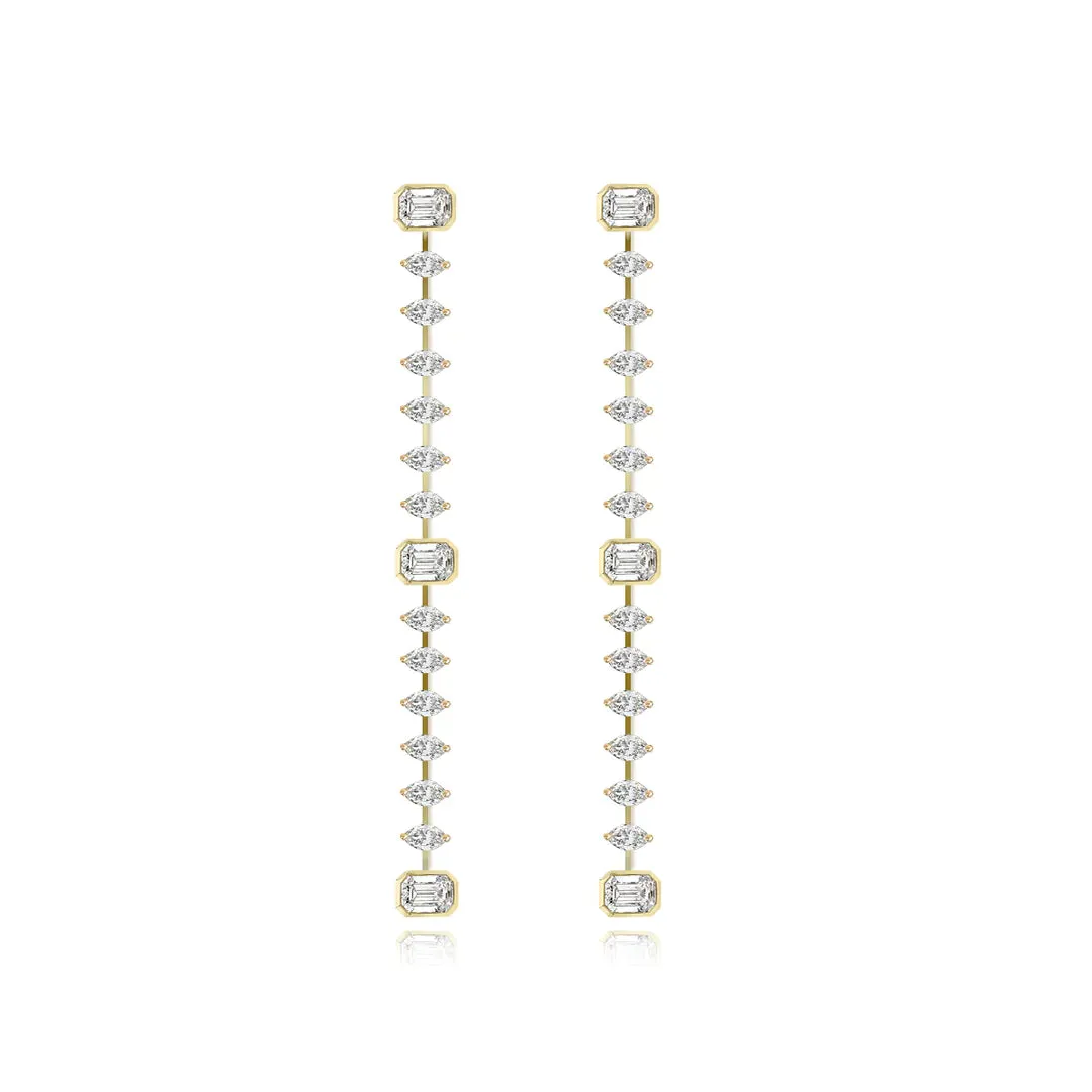 Bezel Diamond Emerald and Marquise Earrings