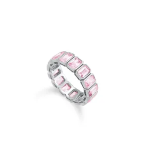 Bezel Emerald Cut Eternity Ring - Silver Light Pink