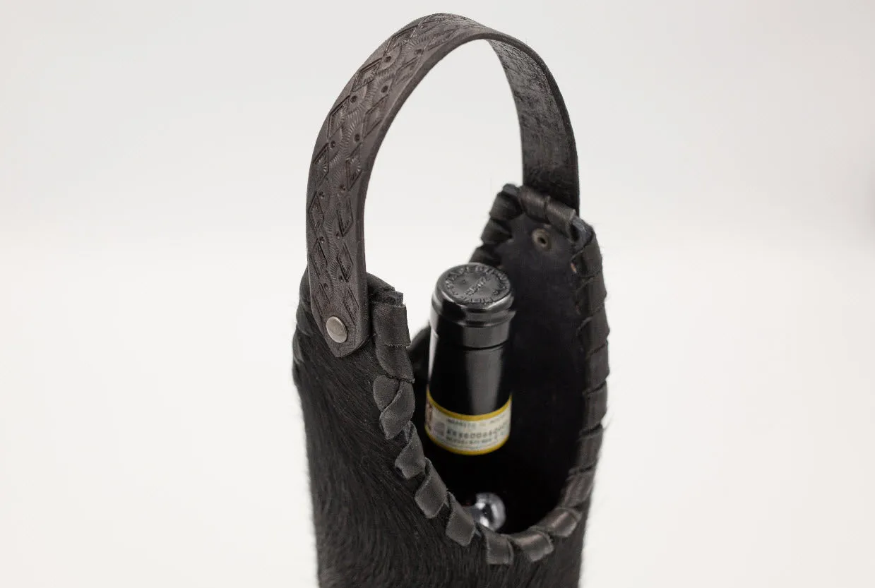 Black Cowhide Wine Tote